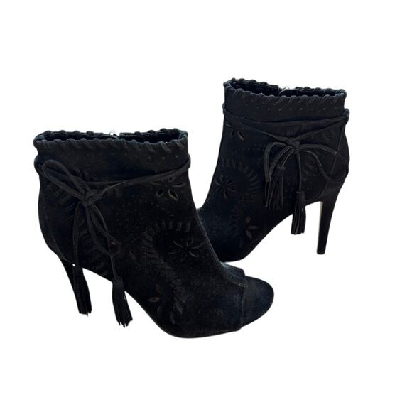 Ivanka Trump Heeled Booties Black Suede Open Toe 8.5 - Picture 1 of 8